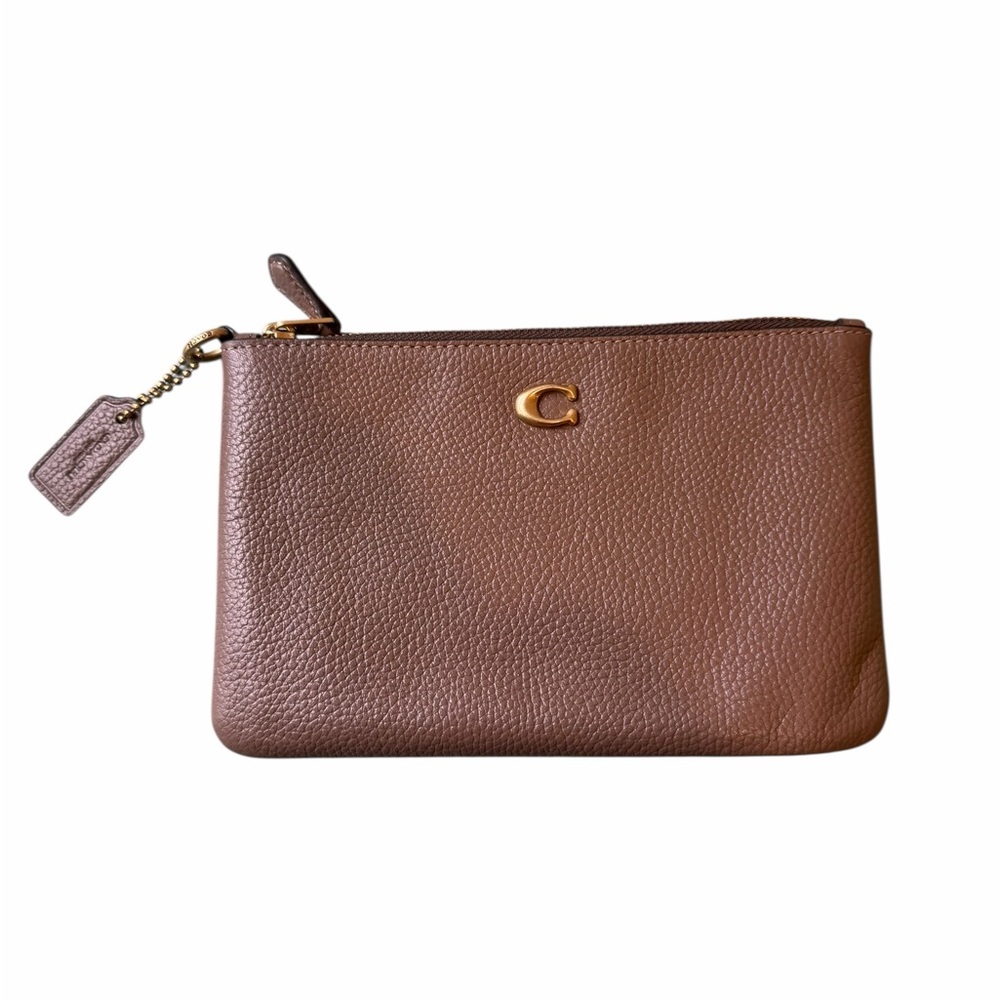 Coach Essential Leather Zip Clutch Pouch Brown Card Case Wristlet Style 🤎✨